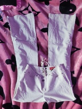 Liquid X White Lace-up Lowrise Flared Pants